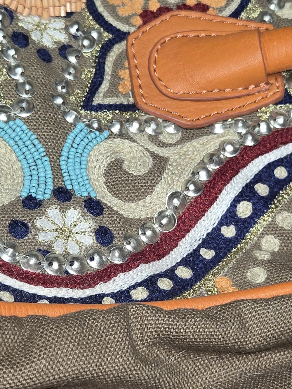 Sam Edelman Orange Leather-Trim Embroidered Satchel